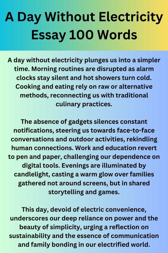 A Day Without Electricity Essay 100 Words