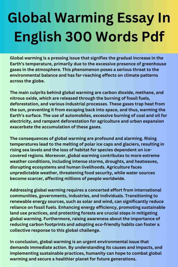 Global Warming Essay In English 300 Words Pdf