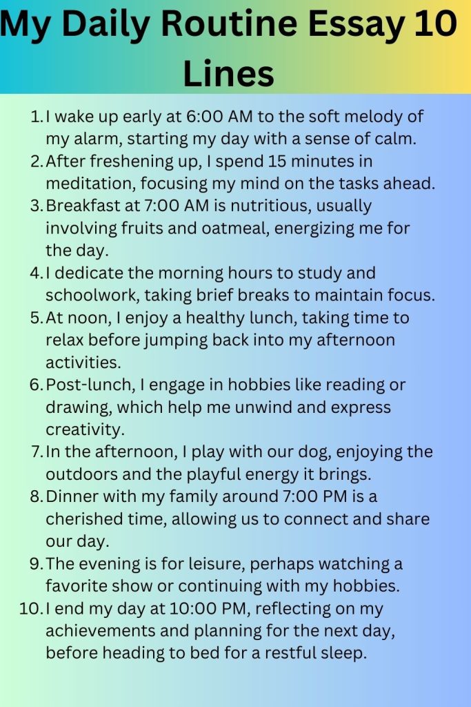 My Daily Routine Essay 10 Lines
