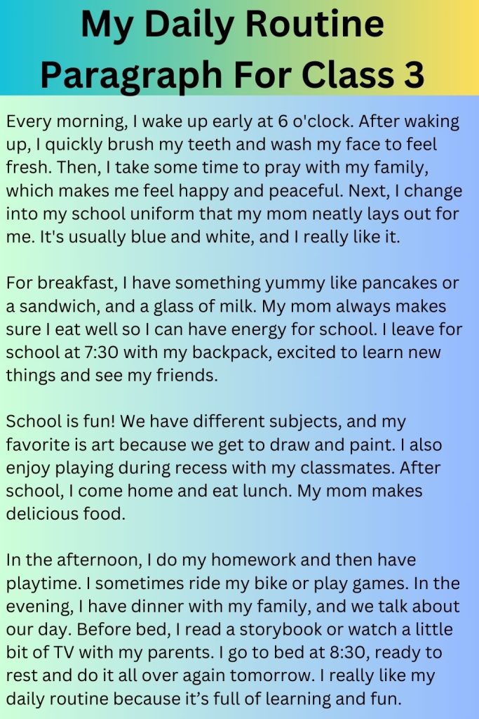 My Daily Routine Paragraph For Class 3