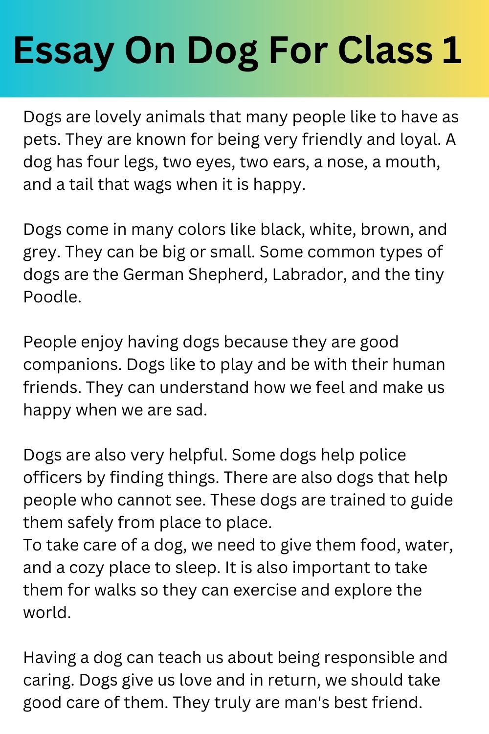 essay on dog in english for class 1