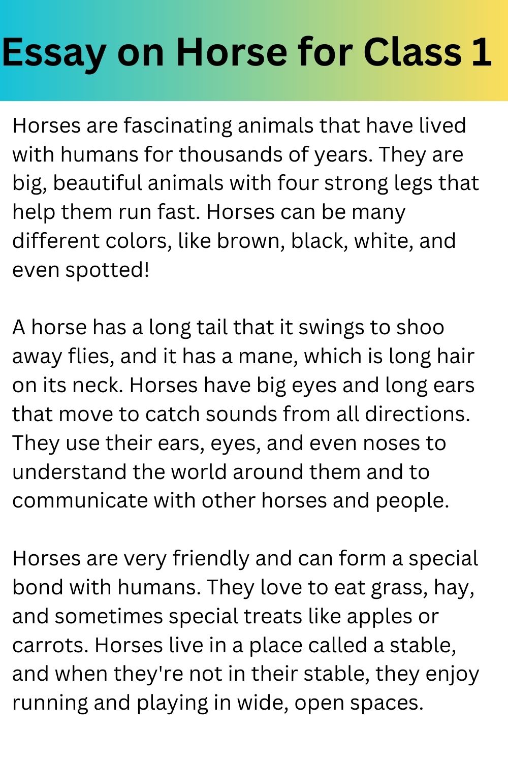 easy essay on horse in english