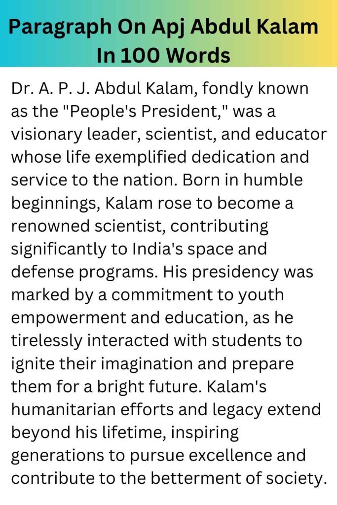 Paragraph On Apj Abdul Kalam In 100 Words