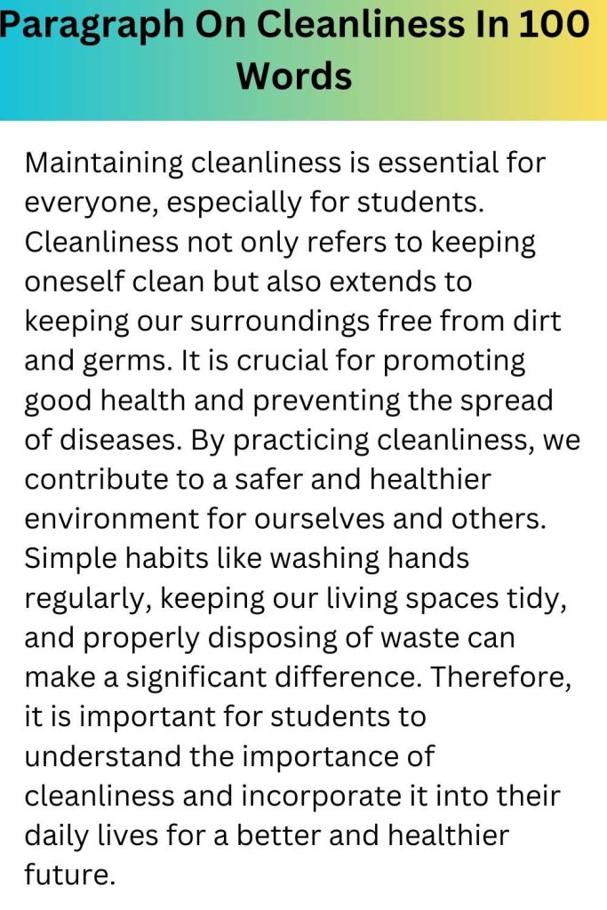 Paragraph On Cleanliness In 100 Words
