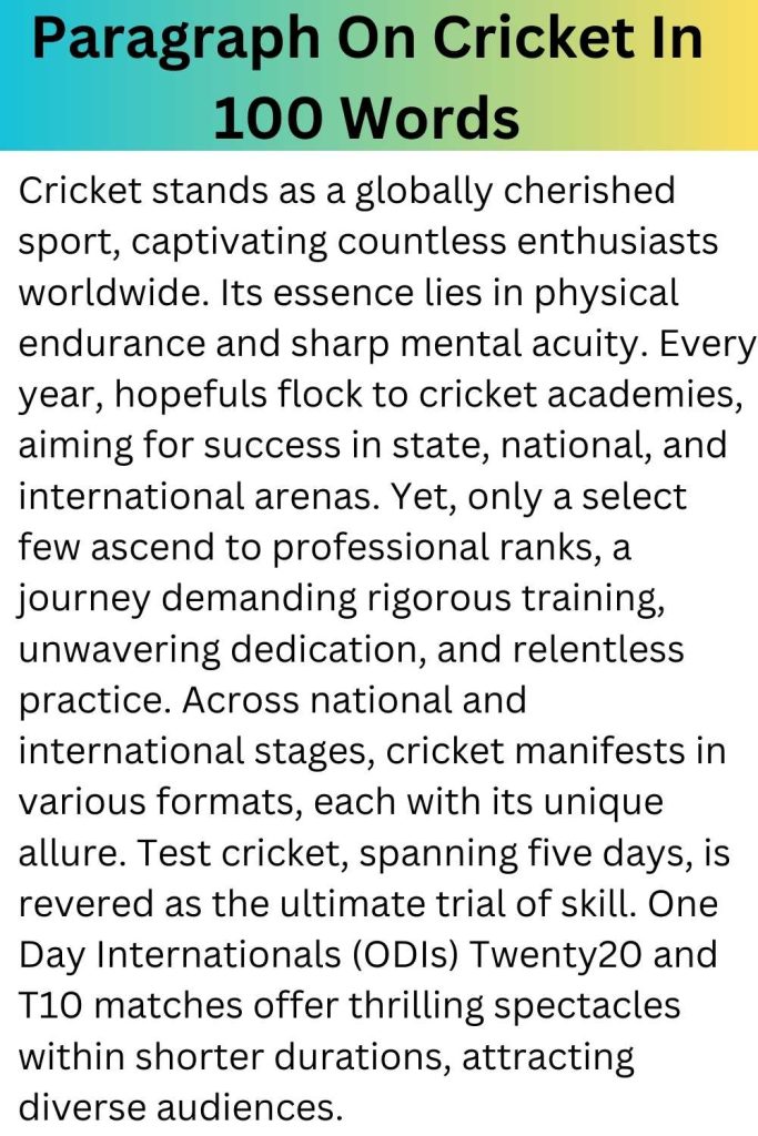 Paragraph On Cricket In 100 Words