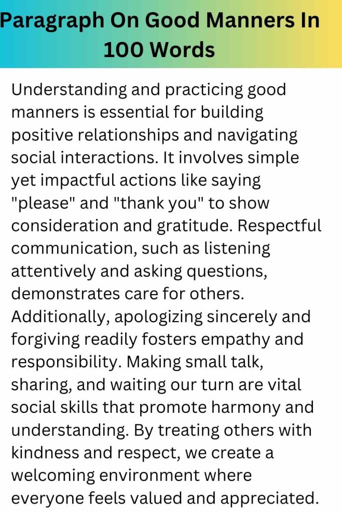 Paragraph On Good Manners In 100 Words