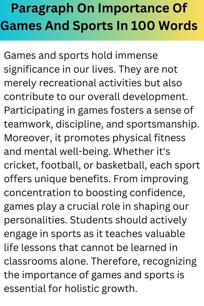 Paragraph On Importance Of Games And Sports In 100 Words