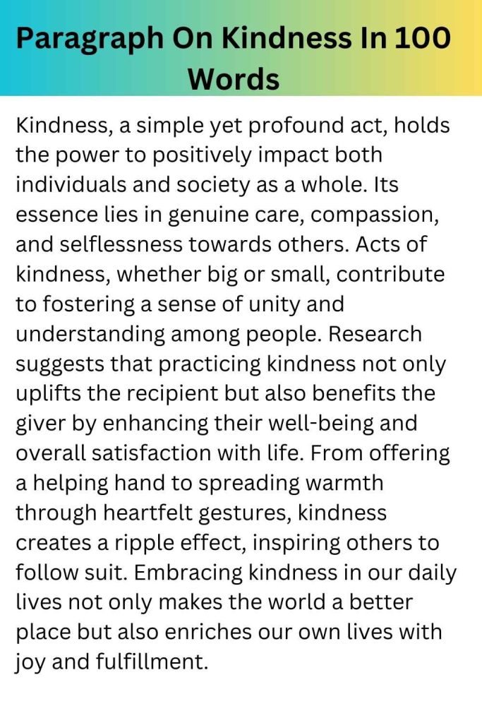 Paragraph On Kindness In 100 Words