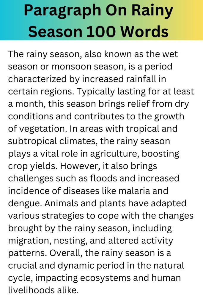 Paragraph On Rainy Season 100 Words