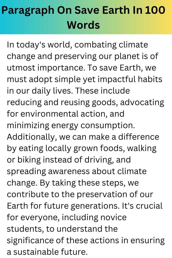 Paragraph On Save Earth In 100 Words