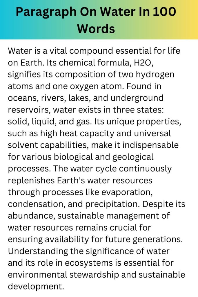 Paragraph On Water In 100 Words
