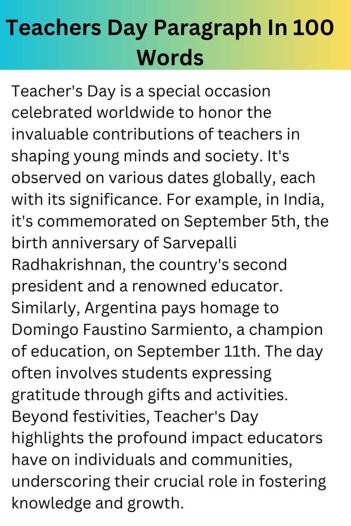 Teachers Day Paragraph In 100 Words